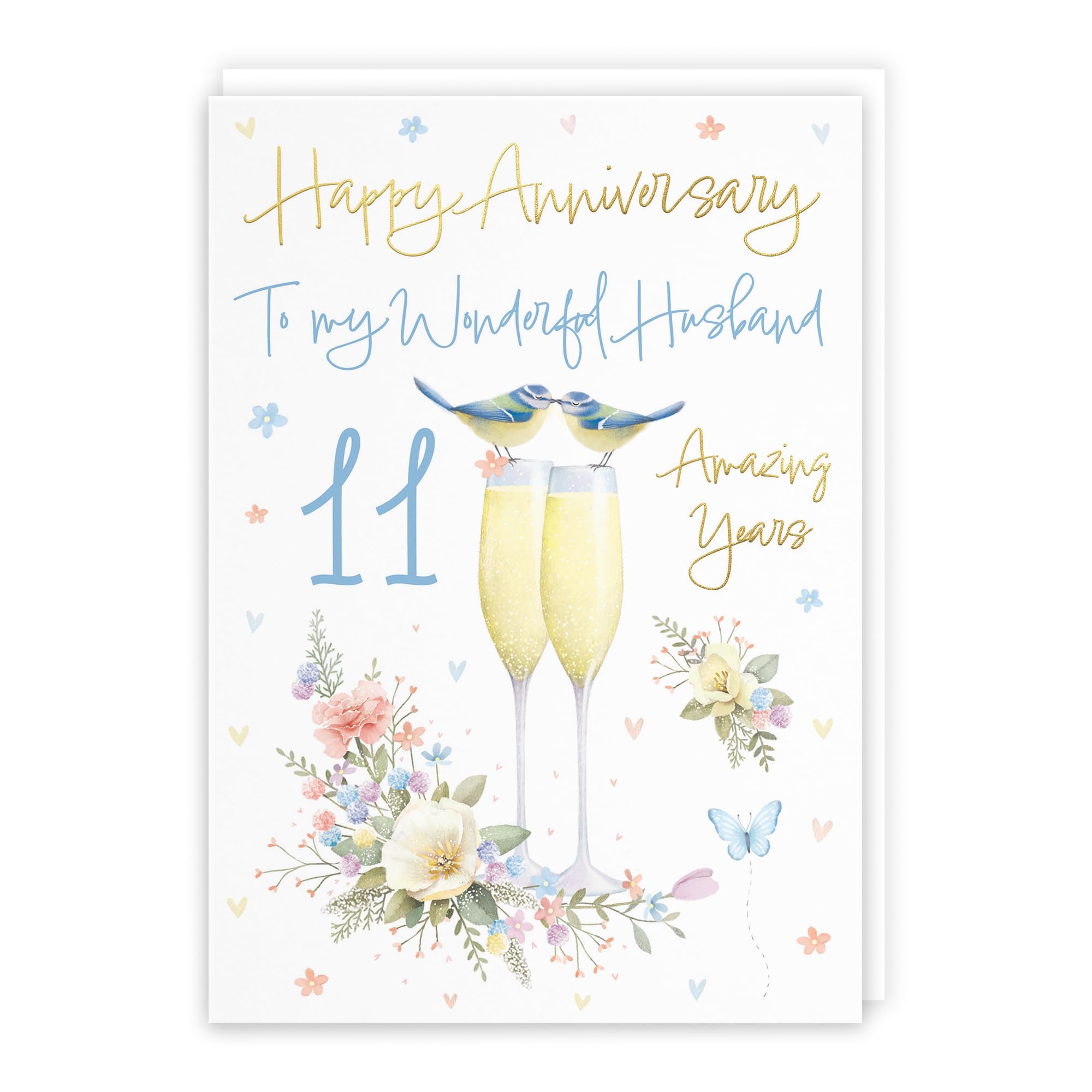 Hunts England - Husband 11th Anniversary Card - A5 Size - Champagne Flutes - Gold Foil - 11th Anniversary Card For Husband - Eleven Years - 11th Anniversary - Milo's Gallery — image 1