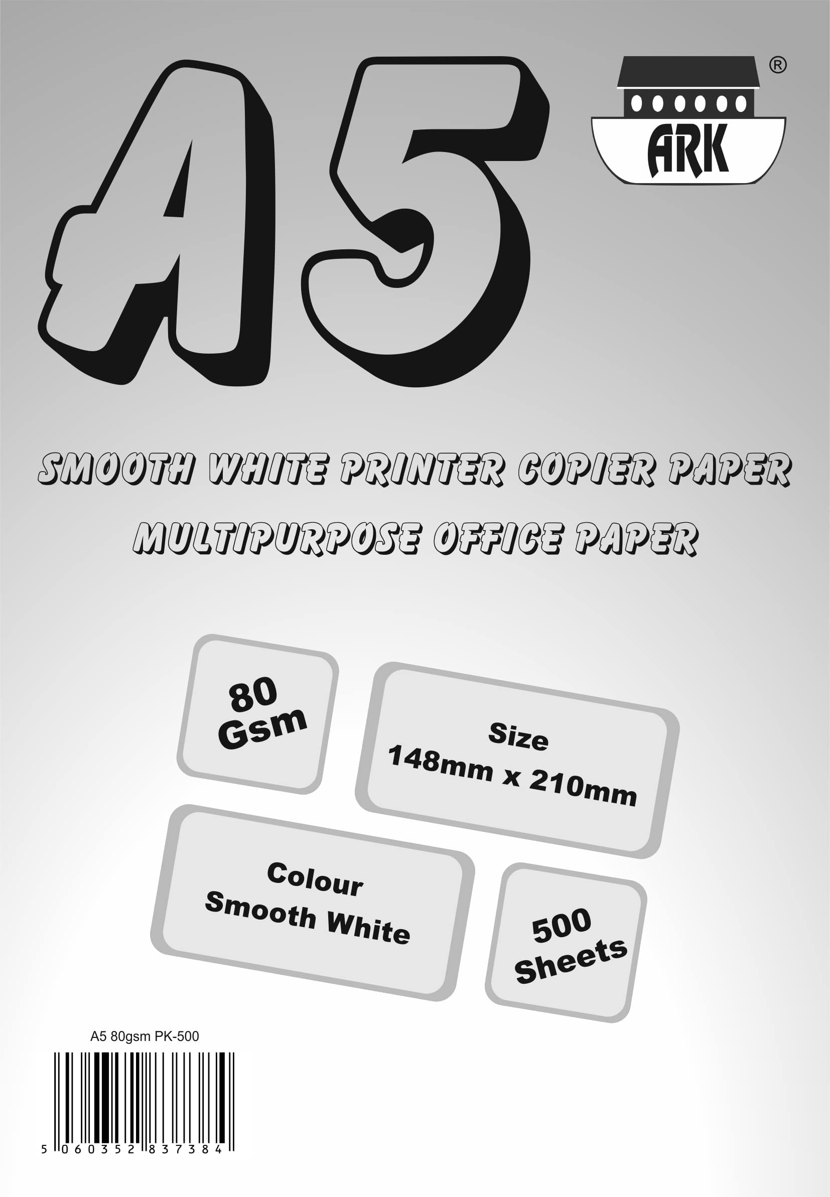 ARK A5 (148mm x 210mm) Everyday 80gsm Smooth White Printer Copier Paper, Multipurpose Office Paper (500 Sheets)