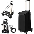 Folding Utility Shopping Cart Rolling Crate Portable Hand Truck Lightweight Trolley with Removable Waterproof Bag 70Kg/155Lbs Adjustable Handle 4 Wheels for Grocery Moving Luggage Laundry(Black+Bag)