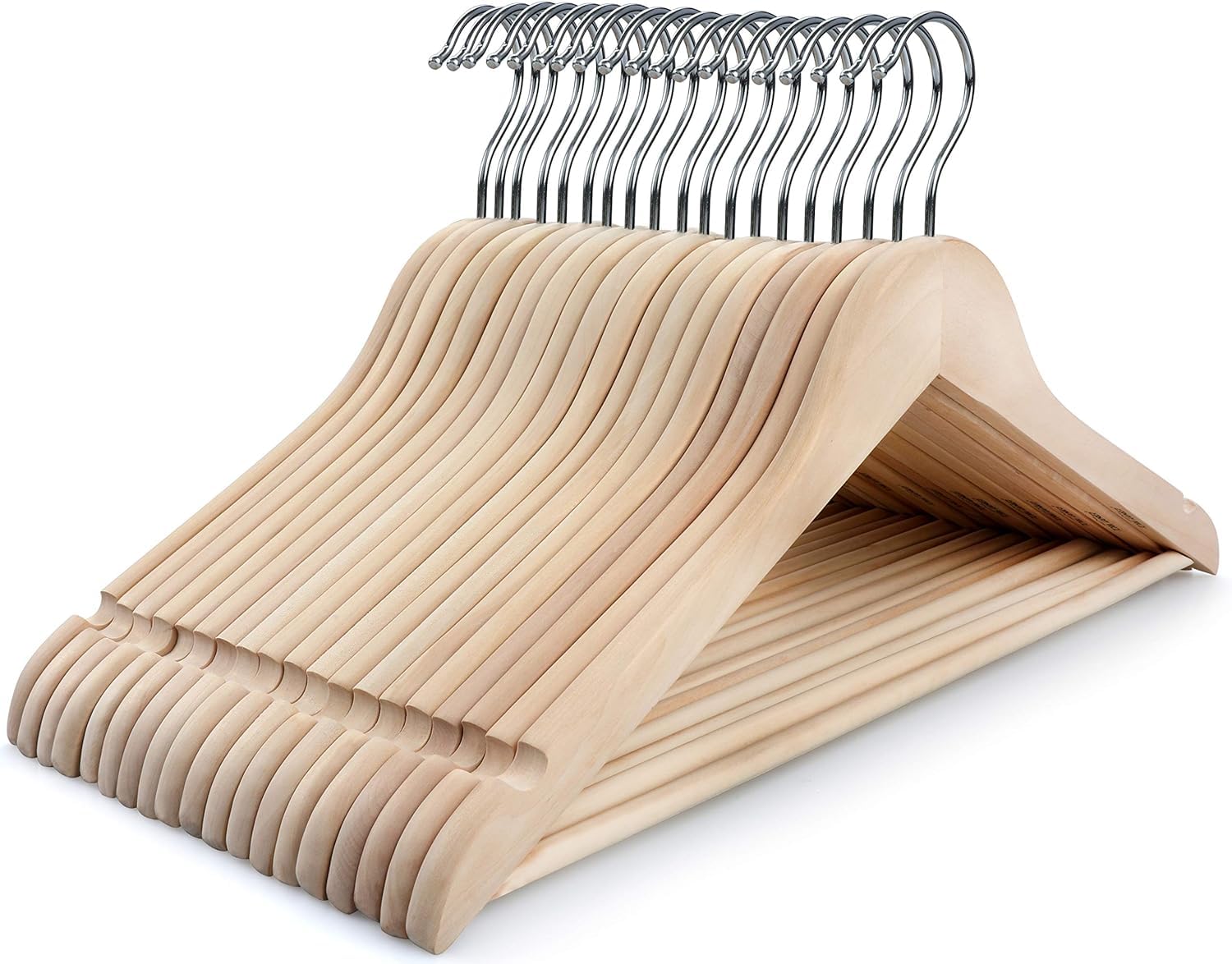 Photo 1 of TOPIA HANGER Unfinished Natural Wooden Hangers 18 Pack-360° Swivel Hook and Smoothly Cut Shoulder Notches-Premium Wood Clothes Hangers for Suit, Coat, Jacket, Pant, Camisole-CT10N