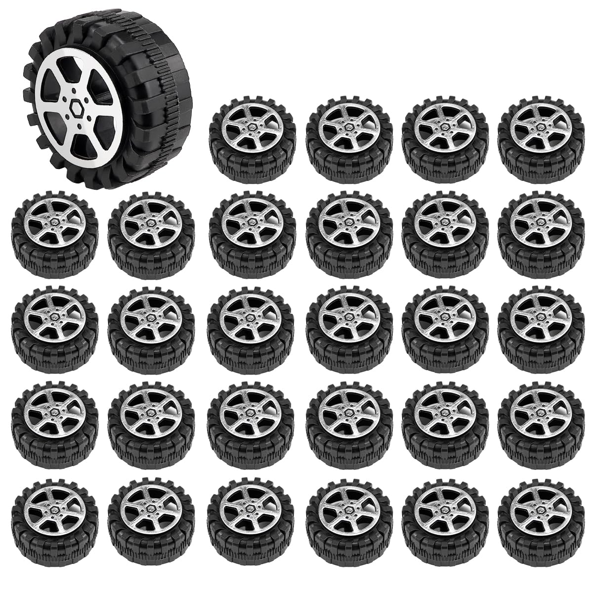 LNQ LUNIQI 30Pcs Black RC Car Tires, 42mm Plastic RC Drift Car Wheels Rims, Toy Model RC Spare Parts for Remote Control RC Car