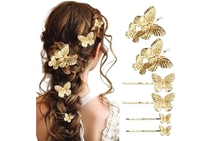 MANJIAMEI Gold Butterfly Hair Bobby Pins, 6 Pcs Exquisite Butterflies Metal Hair Clips Hairs Grips Hairs Accessories for Wome