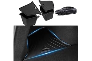 Abystar Trunk Storage Bins with Lids for 2026 Tesla Model Y Juniper 5 Seater, 2PCS TPE Side Cargo Organizer Boxes, Rear Trunk Containers with TPE Covers, Custom Fit Tesla Model Y Juniper Accessories