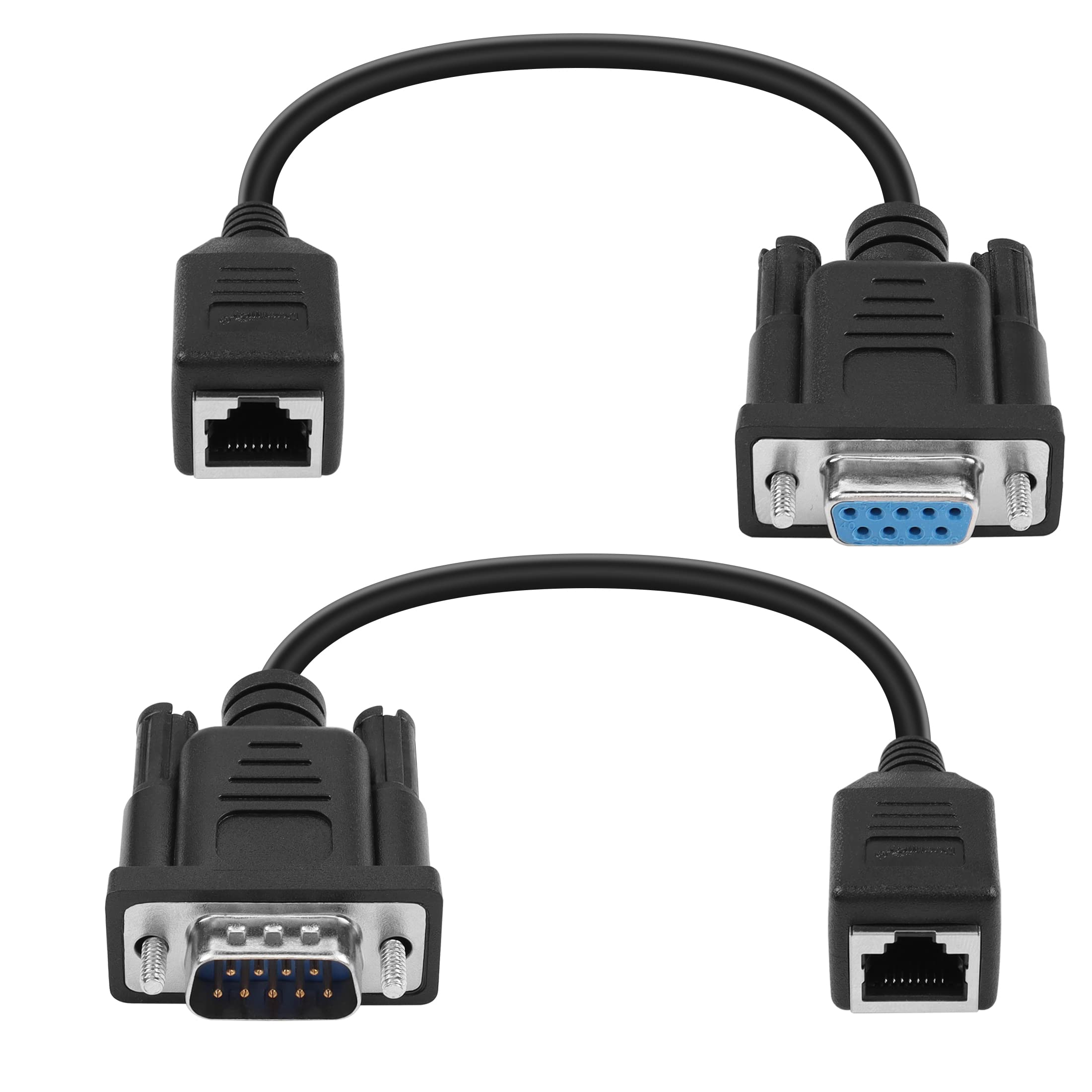 YACSEJAO RS232 DB9 to RJ45 Serial Adapter, DB9 9-Pin Serial Port Female & Male to RJ45 Female Cat5/6 Ethernet LAN Console Extender Cable, 1 Pair