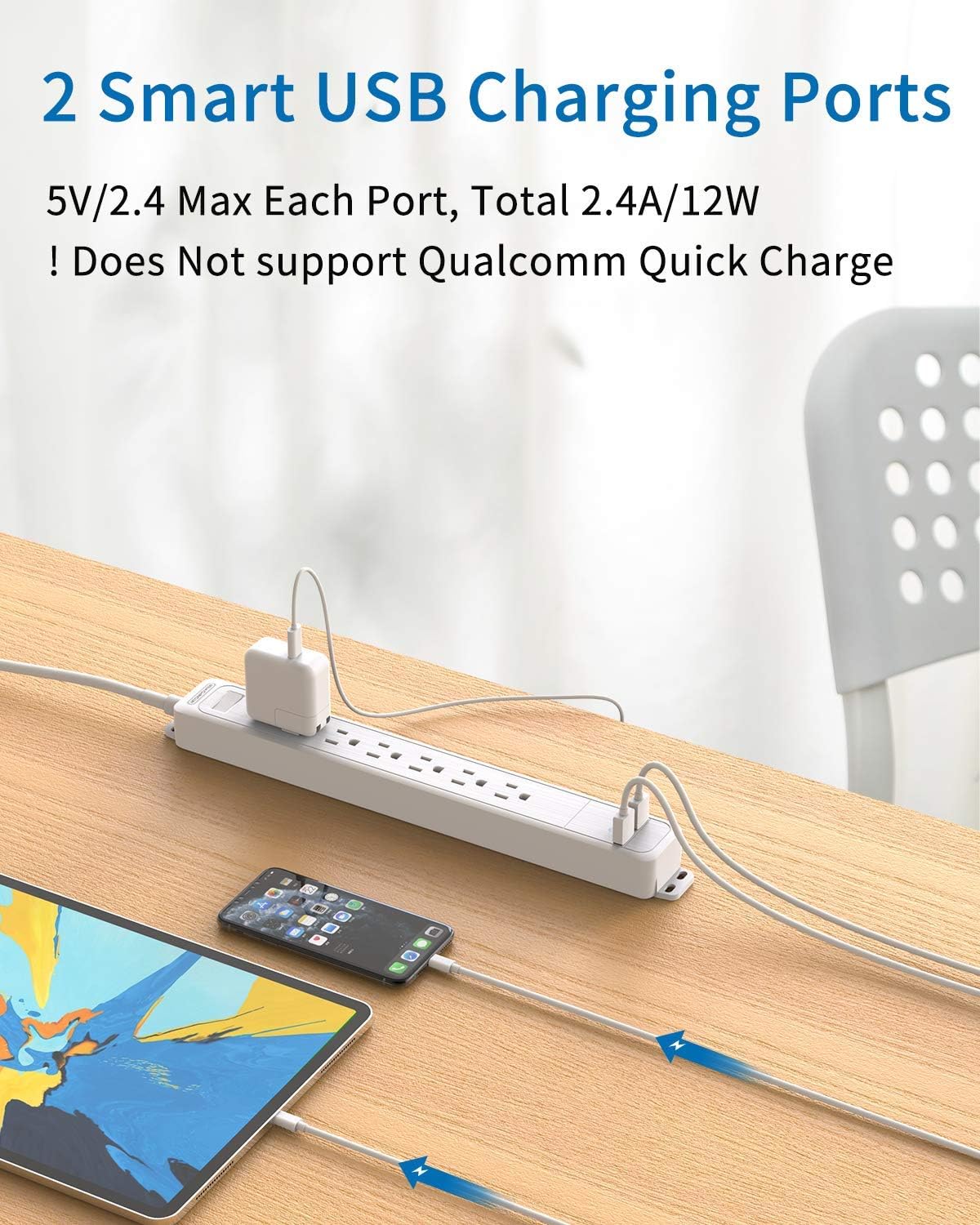 Surge Protector Power Strip Long Cord, NTONPOWER Flat Plug Power Strip with USB, 25 ft Extension Cord, 6 Outlet 2 USB Desktop Charging Station, 1080 Joules, Wall Mountable for Home and Office, White: Home Audio & Theater