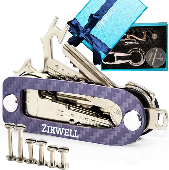 Amazon カーボンファイバー コンパクトキーホルダー キーホルダー キーホルダー キーホルダーオーガナイザー キーチェーン ステンレス製ポスト付きコンパクトキーホルダー B0nus 多用途ツール スマートキーチェーン ベルトやポケット用 最大16キー 服 ファッション