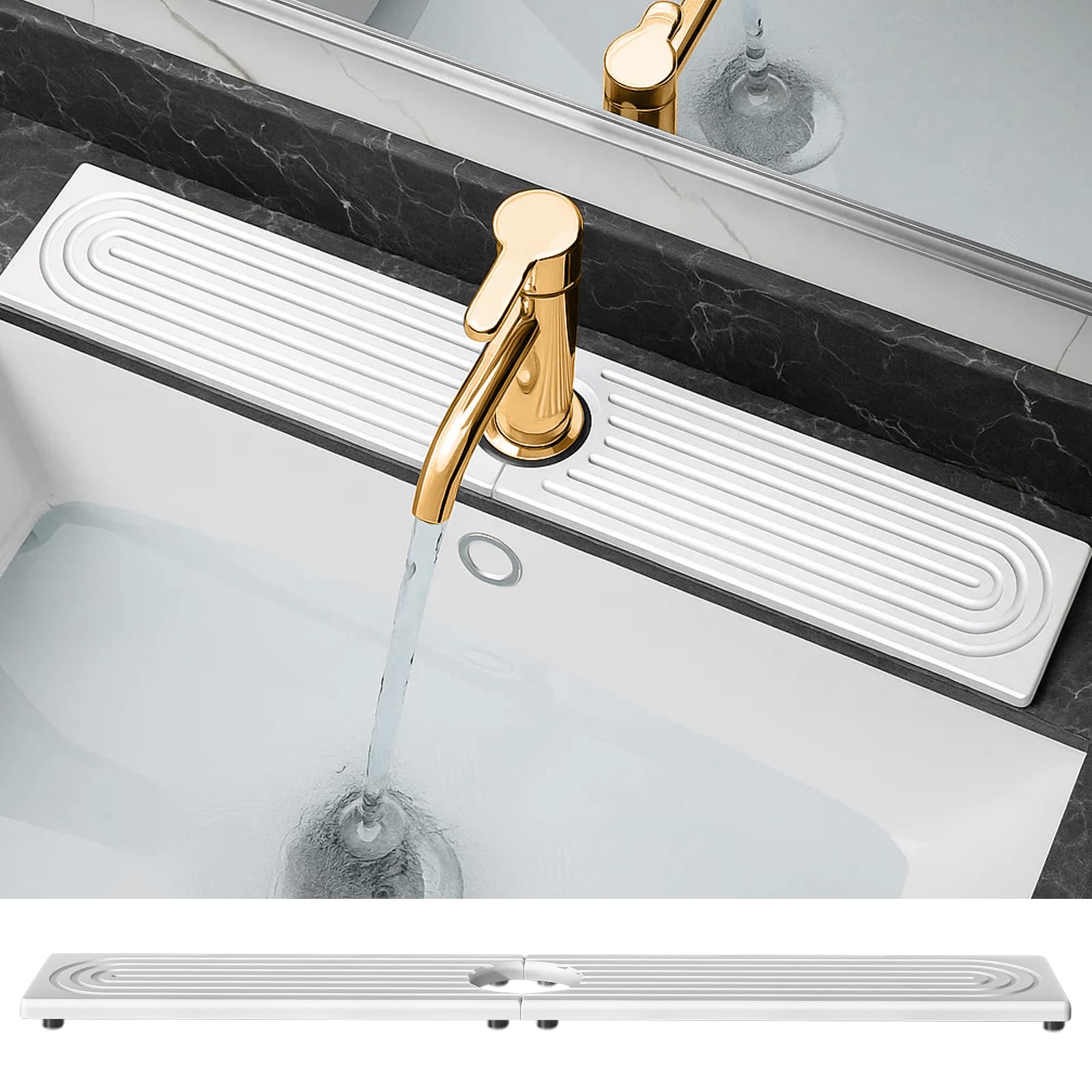 Photo 1 of Faucet Mat for Kitchen Sink - Diatomite Fast Drying Stone Sink Tray, Super Absorbent,Faucet Splash Guard for Bathroom Counter (23.6'' x 4'' , White)