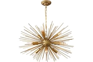 GOMUNIN Astra Sputnik Satellite Pendant Light 9-Light Gold Sputnik Chandelier Mid Century Starburst Chandelier for Living Room Bedroom Dining Room, 23in Wide, Solid Metal 12LB