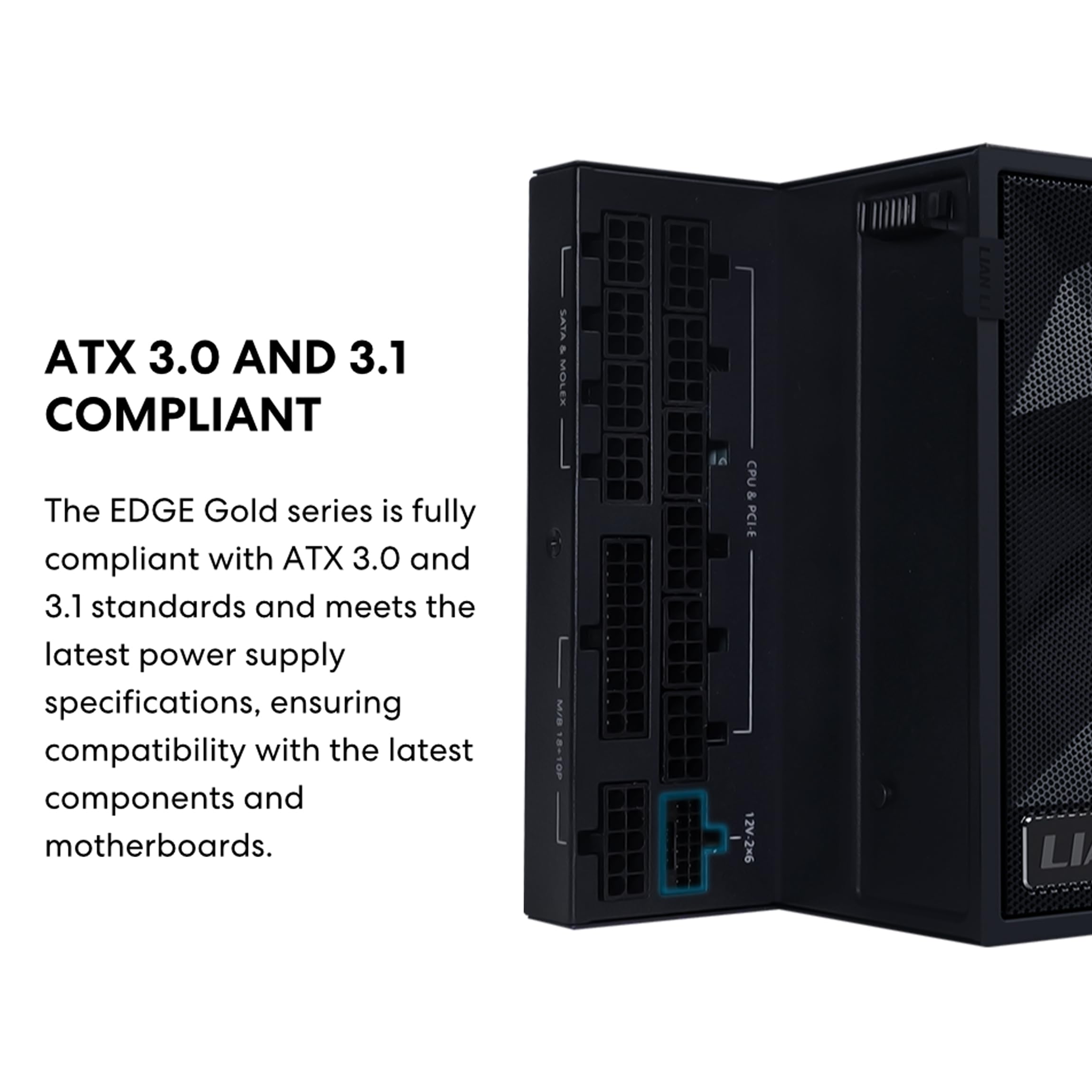 Lian Li EDGE1200W Fully Modular Low-Noise ATX Power Supply - ATX 3.1 & PCIE 5.1 Compliant - Cybenetics Gold Efficiency - 12V-2x6 Cable - L-Shape Design - with USB/Fan Hub - Black (EG1200G.WB)