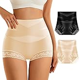 DAFANY Womens Tummy Control Underwear High Waisted Boyshorts Soft Stretch Boxer Briefs Lace Trim Panties Postpartum Shapewear