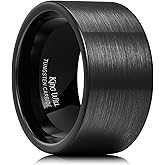 King Will 6mm 8mm Tungsten Wedding Rings for Men Black/Silver/Gunmetal Plated Pipe Cut Brushed Men's Wedding Band Gifts for Him Size 7-14 Comfort Fit
