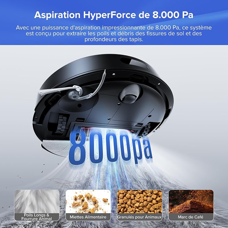 Q7 L5+ Set Aspirateur Robot Laveur avec Station, 8000 Pa