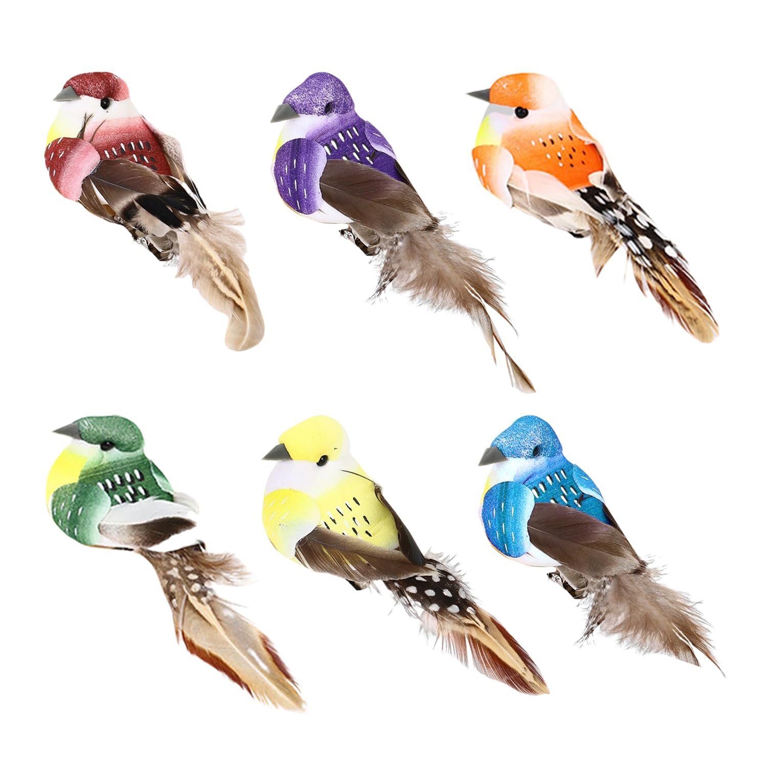 TYGFRT 6 Pieces Multi-color Simulated Birds, Clip Decorative Birds, Garden Ornaments, Yard Decoration Props