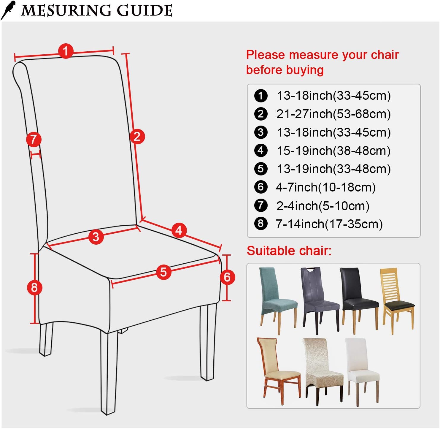 Leorate High Back Chair Cover Stretch Spandex Fabric Chair Cover Seat Cover for Home Dining Room Kitchen Hotel Grey Blue 6 pieces - Image 5