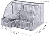 OKPOW Mesh Desk Organiser 6 Compartments with 1 Slide Drawer Silver view 7