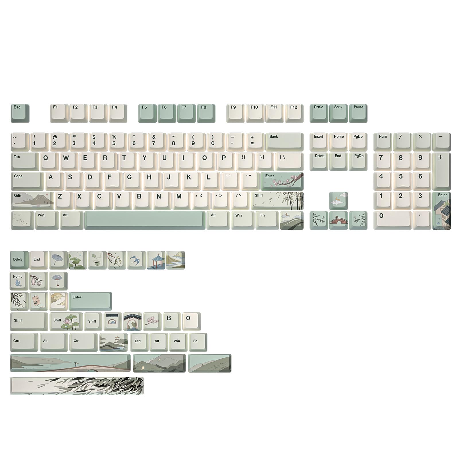 YUNZII Spring Tea Dye Sub PBT Keycaps,145 Full Keys Dye Sublimation PBT Custom Keycaps with Key Puller for Cherry Gateron MX Switches Mechanical Gaming Keyboard (Cherry Profile, Spring Tea)