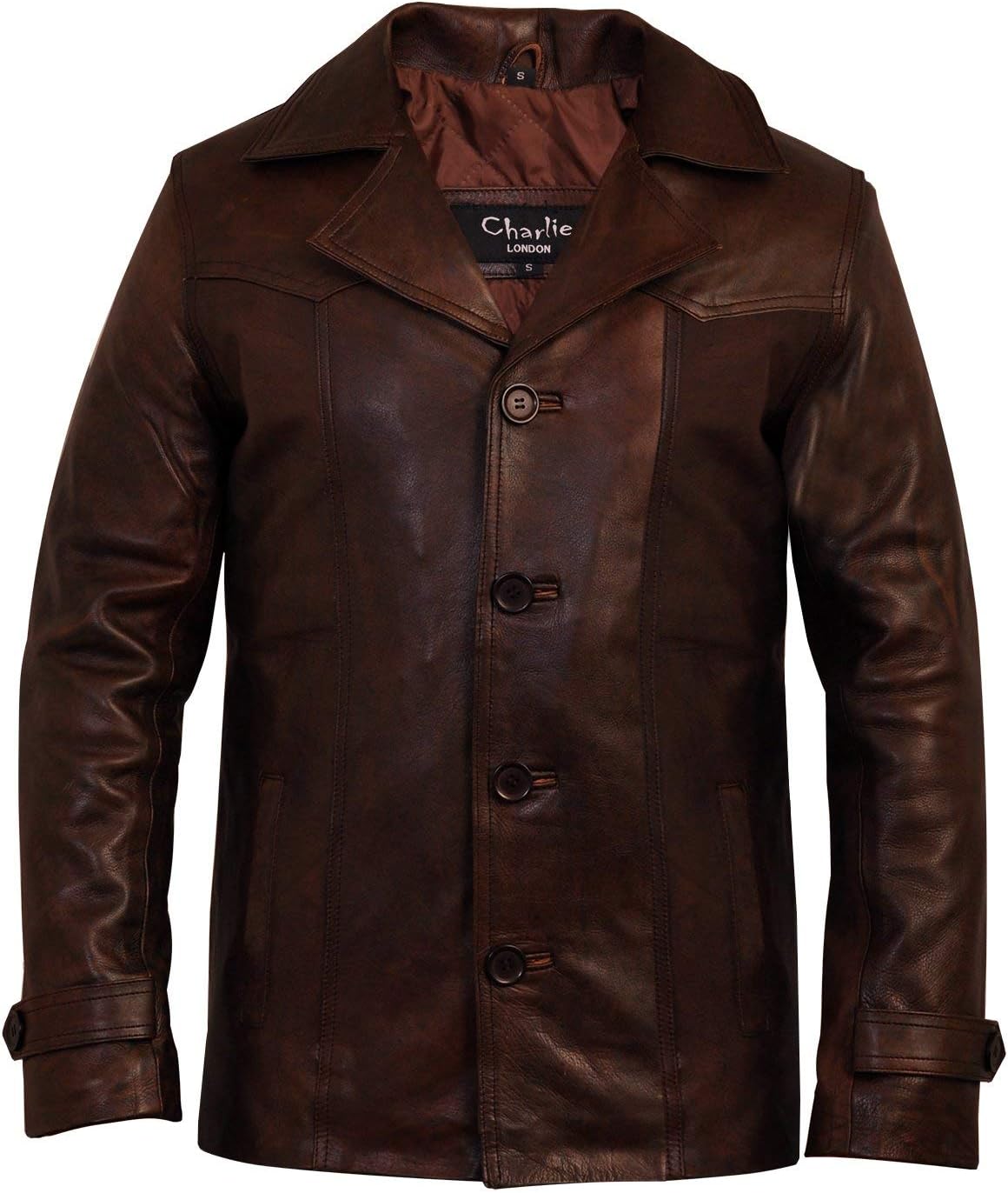 Charlie LONDON Men's Heist Antique Vintage Brown Leather Jacket