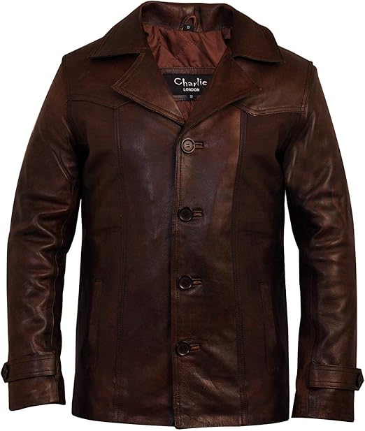 Charlie LONDON Men's Heist Antique Vintage Brown Leather Jacket Amazon