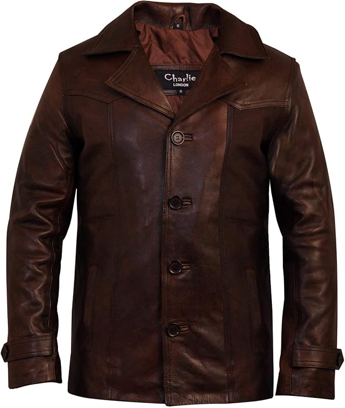 Charlie LONDON Men's Heist Antique Vintage Brown Leather Jacket Amazon
