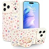 Jefonha Case for iPhone 17 Pro Silicone Phone Case with Strap for Women Girls Cute Floral Flowers Design, Adjustable Finger Strap Kickstand Protective Cover, Floral