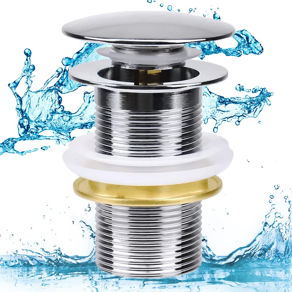 Basin Sink Waste, Waste Slotted Basin Sink, Pop Up Basin Sink Waste, Copper Unslotted Pop Up Sprung Plug Basin Sink without Overflow for Bathroom, Washbasin, Sink Basin (Chrome) - Style D