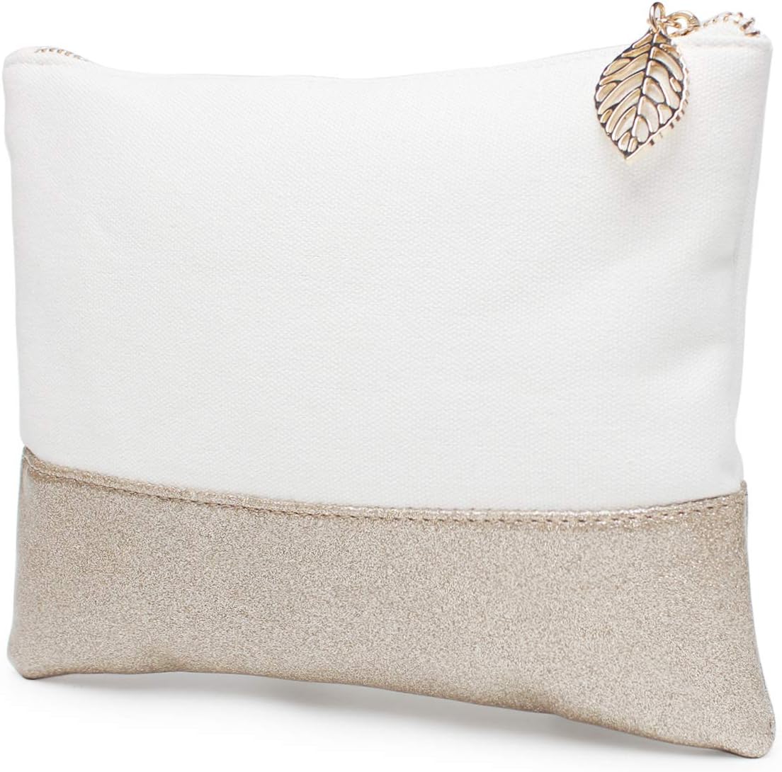 Glitter Reinforced Cotton Canvas Purse Cosmteic Bag Organizer Carry On Case Makeup Pouch (Gold)