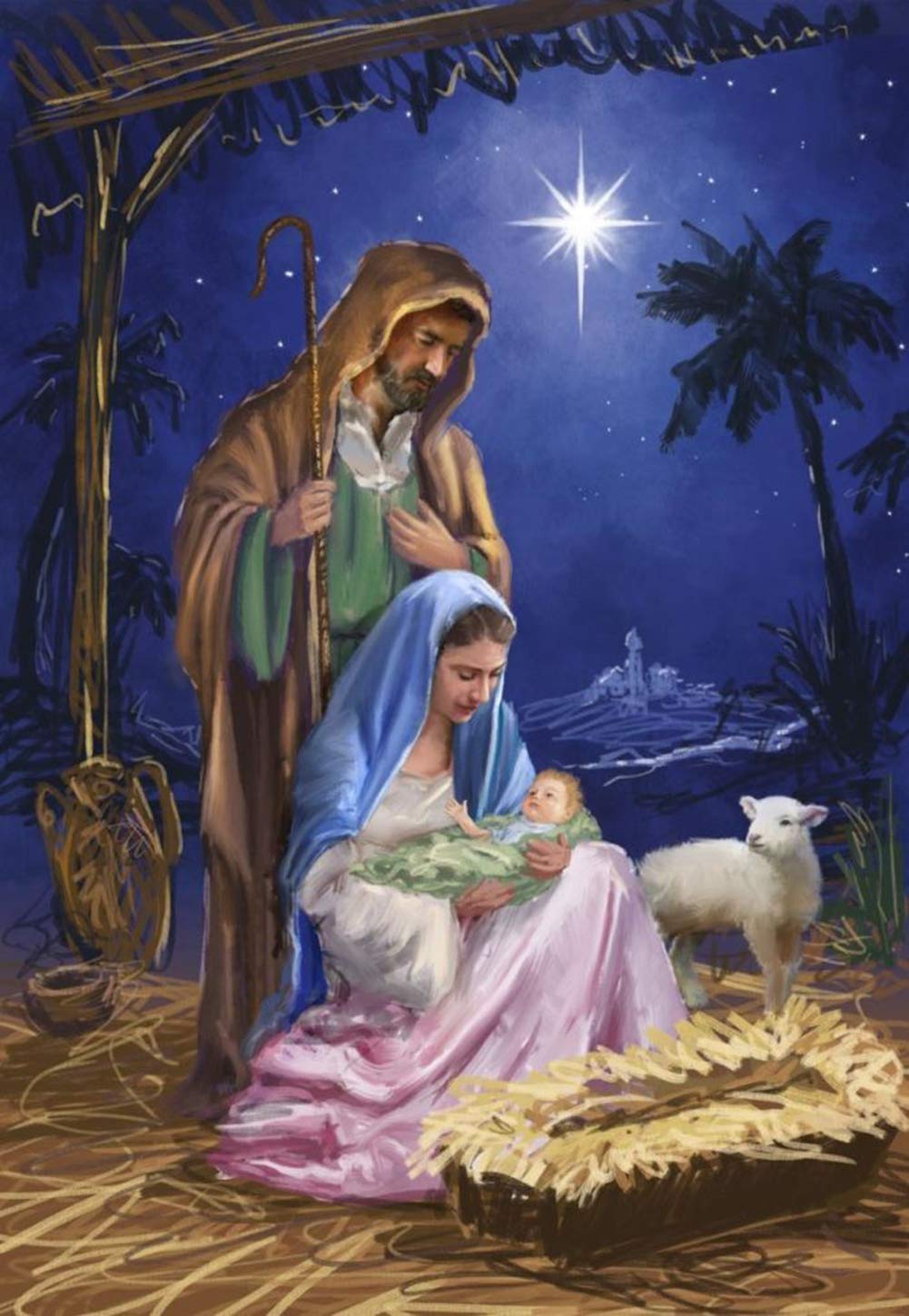 ABEUTY 5D Diamond Painting DIY Full Drill Rhinestones, Jesus Family Sheep Moon Stars Animal, Paint with Diamonds Crystal Diamond Art Kits (Sheep)