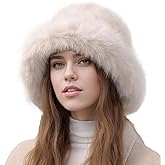 FEOYA Women's Faux Fur Bucket Hat Fluffy Winter Warm Hat Soft Fisherman Hats Fashion Fuzzy Bucket Hats 55-58cm