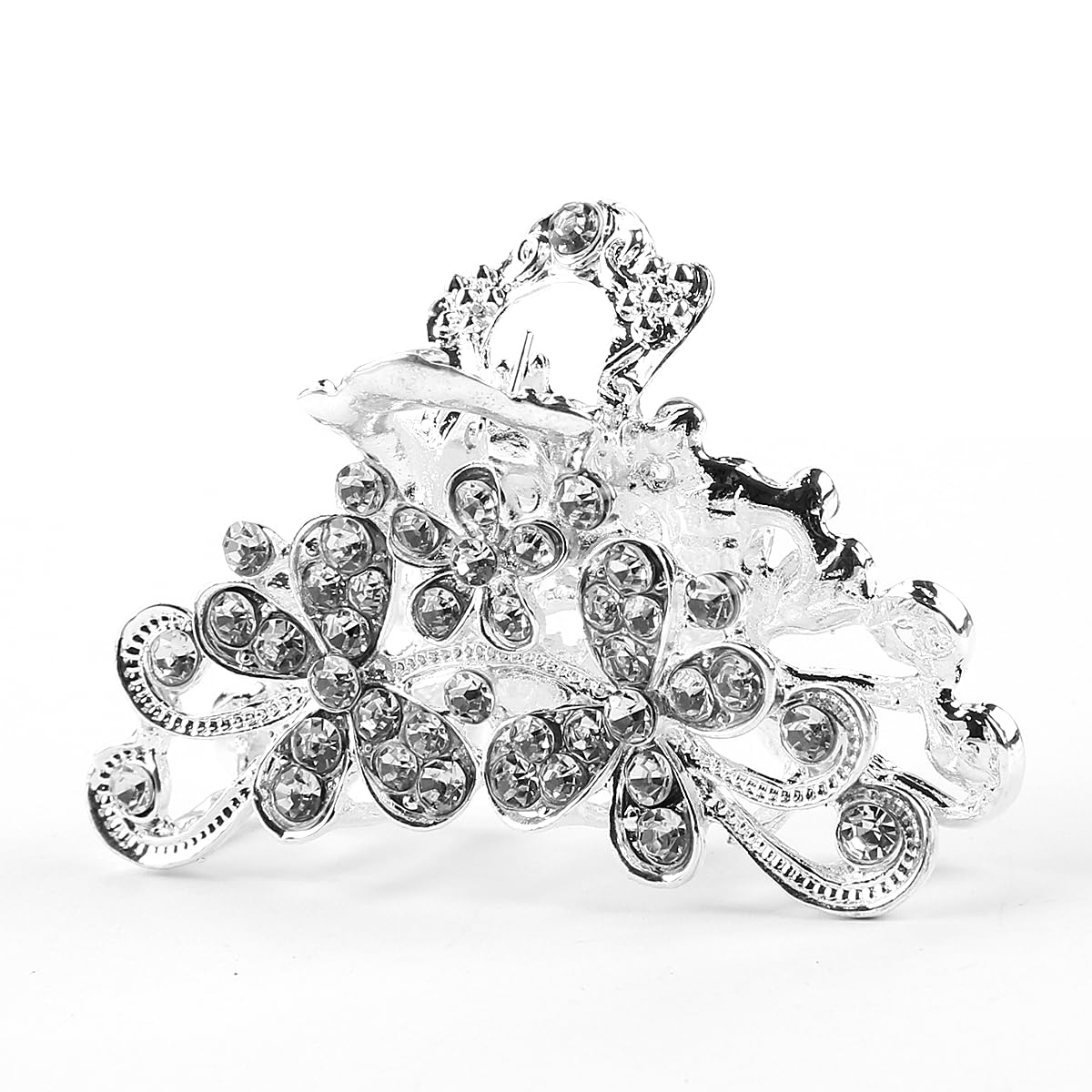 GLADFRESIT Retro Flowers Hair Claw Clip,Vintage Alloy Rhinestone Hair Jaw Clip for Women, Ladies, and Girls (Silvery)