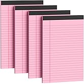 4 Pack Note Pads 5 x 8 Inch Pink Small Legal Pads 5 x 8 Colored Notepad 5 x 8 Micro Perforated Writing Pads Lined Paper Pads College Ruled Pad Paper 30 Sheets Notebook for Study, To-Do Lists, Office