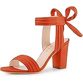 Allegra K Women Open Toe Ankle Tie Back Chunky Orange Heel Sandals 10.5 M US