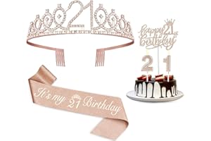 JUESLY 21st Birthday Decorations for Her, Including 21st Birthday Sash and Tiara, Cake Topper, Candles, 21 Year Old Gifts for Her
