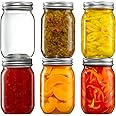 [6 Pack] 16 oz. Regular-Mouth Glass Mason Jars with Metal Airtight Lids and Bands for 1 Pint Canning, Preserving, & Meal Prep