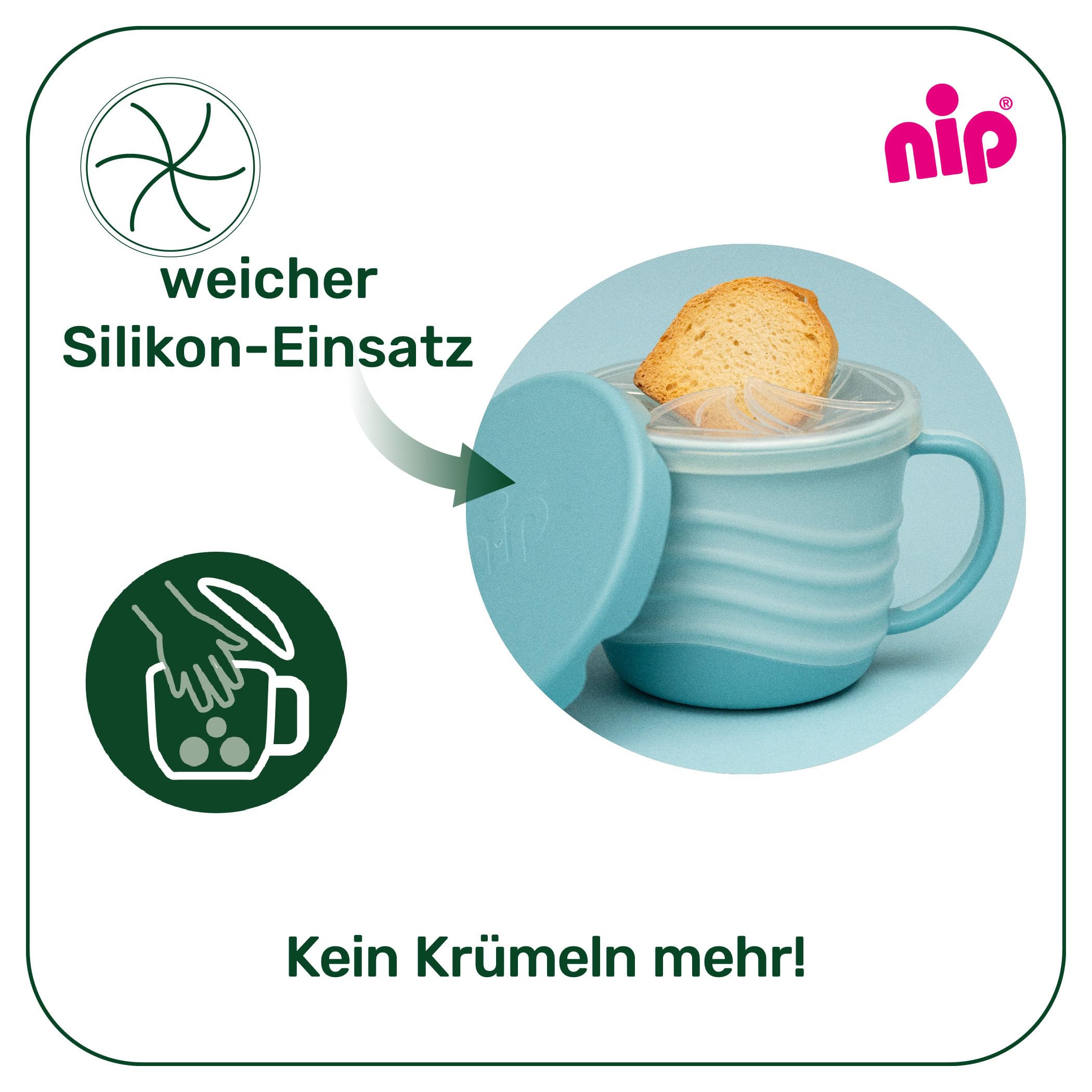 nip – 2in1 Snackbox | Bruchfester Snackbecher mit Deckel für Babys ab 9 Monaten aus über 90% nachwachsenden Rohstoffen. Ergonomischer Trinkbecher und Snackbox in einem | 250ml, Blau 3