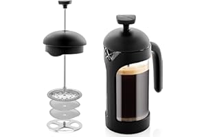 OVENTE French Press Coffee Maker 12 Ounce with Heat Resistant Borosilicate Glass & Stainless Steel 4-Level Filtration System, Portable Cold Brew Coffee Maker for Travel, Camping or Gift, Black FPB12B