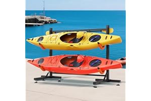 SPECRAFT Freestanding Kayak Storage Rack, Adjustable Width Stand with Stable Base, Elastic Ropes, EVA Tube Sleeves, for Indoor Outdoor Garage