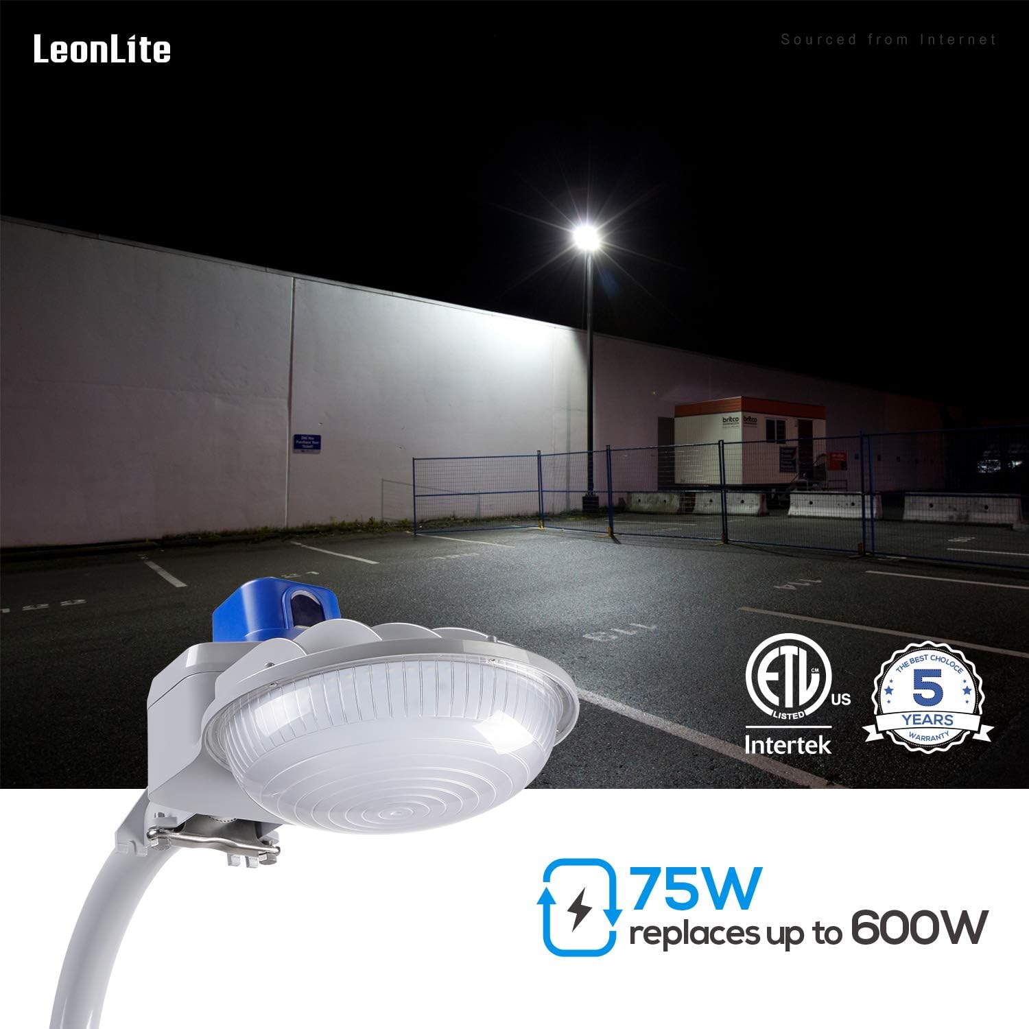 LEONLITE 75W LED Dusk to Dawn Barn Light, ETL Listed, Outdoor Security Area Lights with Photocell, IP65 Waterproof, Mounting Arm Included, 5000K Daylight, for Farm, Backyard, Street, Silver: Home Improvement