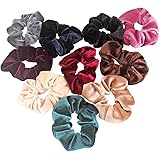 Jaciya 10 Pack Hair Elastics Scrunchies Velvet Scrunchy Bobbles Soft Elegant Elastic Hair Bands Hair Ties, 10 Colors (10 Pack)