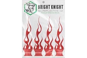 BRIGHT KNIGHT DECALS Bright Knight Reflective Flame Stickers, 4 Pcs Red Reflective Car Sticker Decal with 3M Retro-Reflective Vinyl, Self-Adhesive Outdoor Waterproof Safety Flame Decals for Trucks, Cars, and Helmets