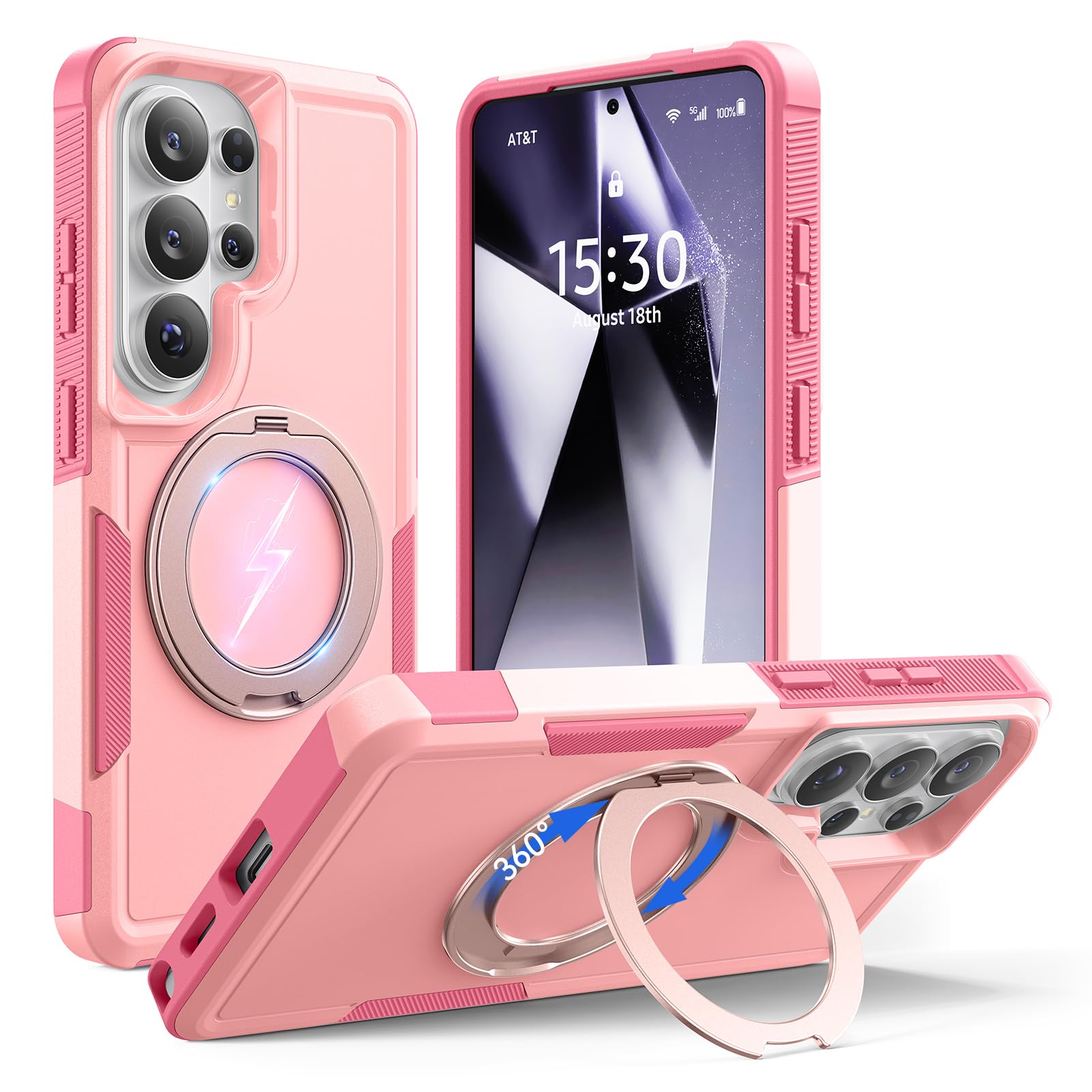XWZ for Samsung Galaxy S26 Ultra case with Stand, 7X Military-Grade Drop Protection, Shock-Absorbing Phone Rugged Cover, Compatible with MagSafe Accessories,360 Magnetic Stand, LightPink