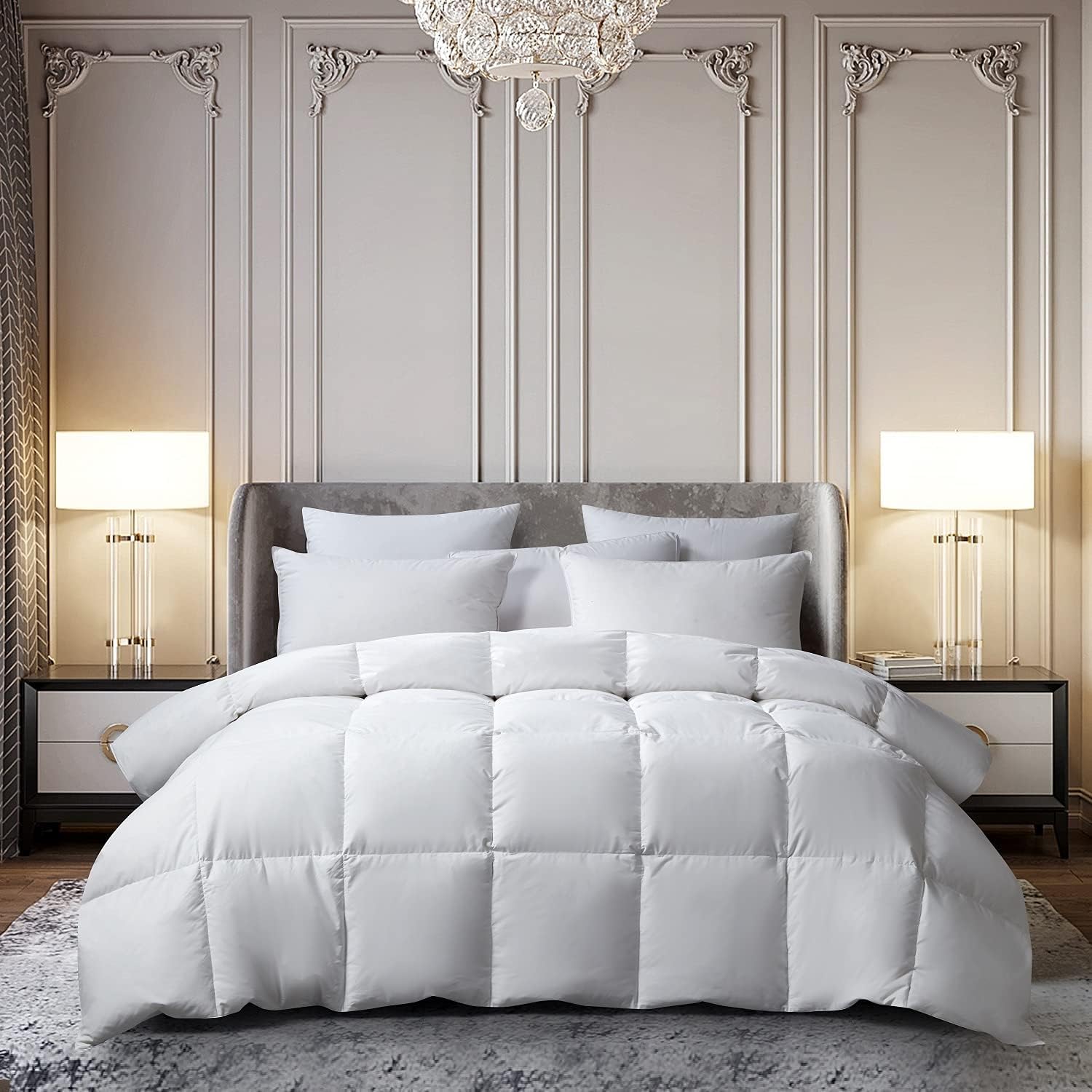 Photo 1 of Beautyrest All Season White Down and Feather Comforter Full/Queen Size -Medium Weight Down Duvet Insert Pure Cotton Cover with Corner Tabs