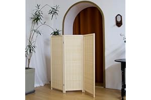 Pawlabay 3 Panel Short Panel Divider Screen,3.95 FT Tall Bamboo Room Divider Folding Privacy Screen,Short Panel Divider Freestanding Room Divider for Room Seperation,Beige