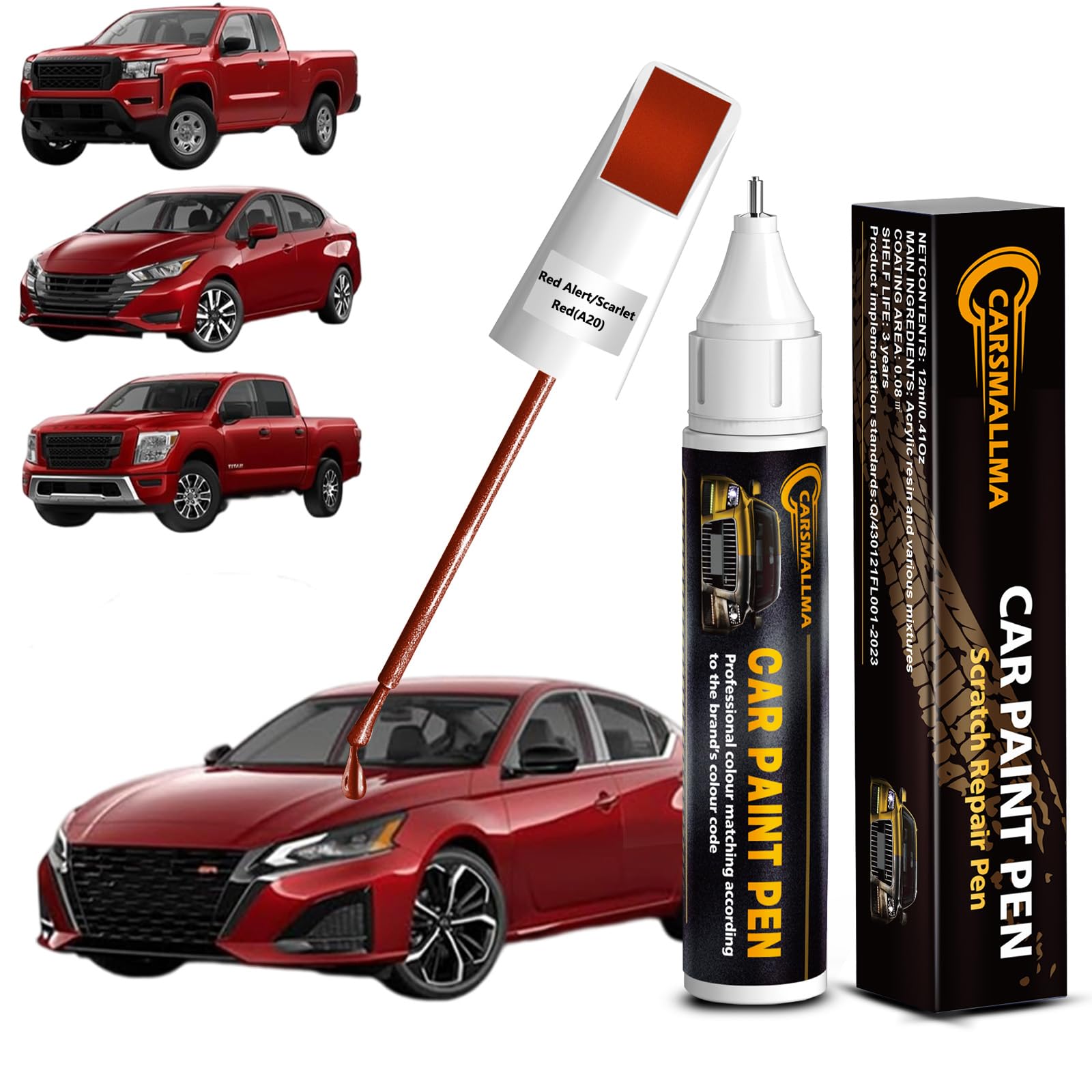 Photo 1 of carsmallma A20 Red Alert/Scarlet Red Car Touch Up Paint for Nissan, Color Accurate Car Paint Scratch Repair Pen Kit Quick & Easy Fix Vehicle Chips and Automotive Nicks Scuff