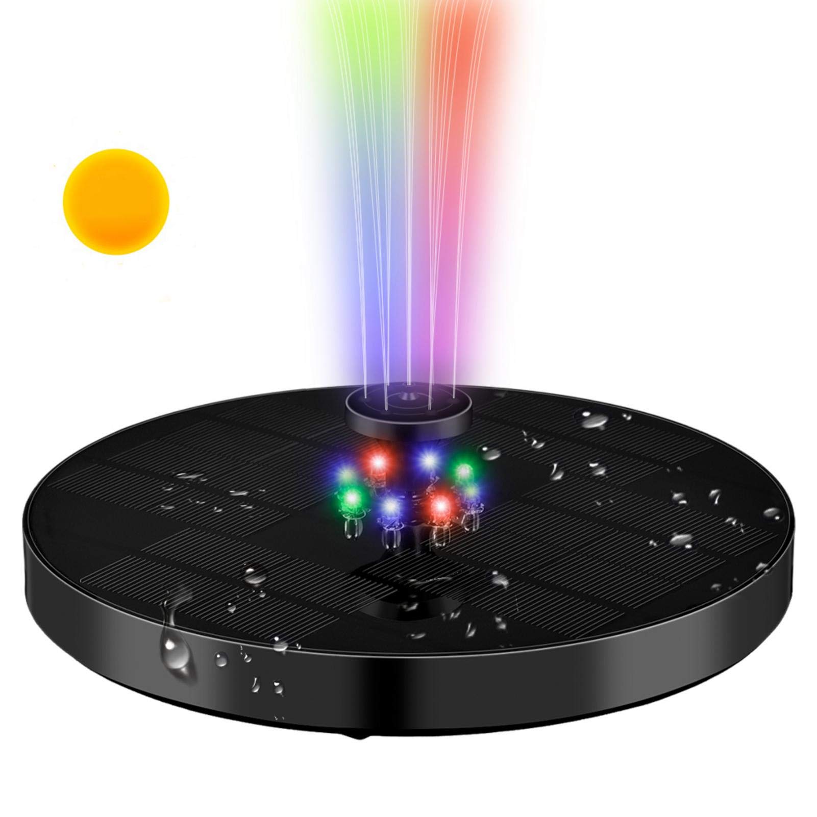 sunflowe 3W Solar Fountain Pump, Solar Bird Bath Fountain With 8 LED Lights, Floating Solar Water Fountain With 4 Nozzles, Water Shortage Protection For Pond, Gardens, Fish Tank, Patio, Pool