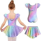 Zaclotre Girls Ballet Leotards with Removable High Low Skirt Toddler Ruffle Sleeve Hollow Back Dance Outfit Combo