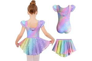 Zaclotre Girls Ballet Leotards with Removable High Low Skirt Toddler Ruffle Sleeve Hollow Back Dance Outfit Combo