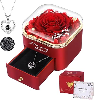 Firestyle Preserved Red Rose & I Love You Necklace - Eternal Gifts