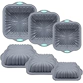 Jasybo 3-Piece Silicone Square Cake Pan Set, Metal-Frame Non-Stick Baking Trays, Jelly Molds, Non-Stick Grooved Cake Molds, Suitable for Breads, Meat Patties, Cakes, 5/7/9 Cups, Light Gray