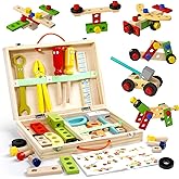 Wooden Kids Tools Set Box Construction Kids Toys for 3 4 5 Year Old Boys Girls Pretend Play Stem Montessori Building Educatio