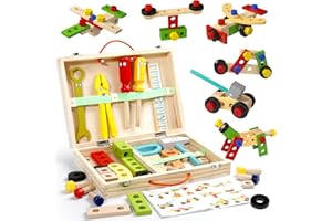 Wooden Kids Tools Set Box Construction Toddler Toys for 3 4 5 Year Old Boys Girls Pretend Play Stem Montessori Building Educa